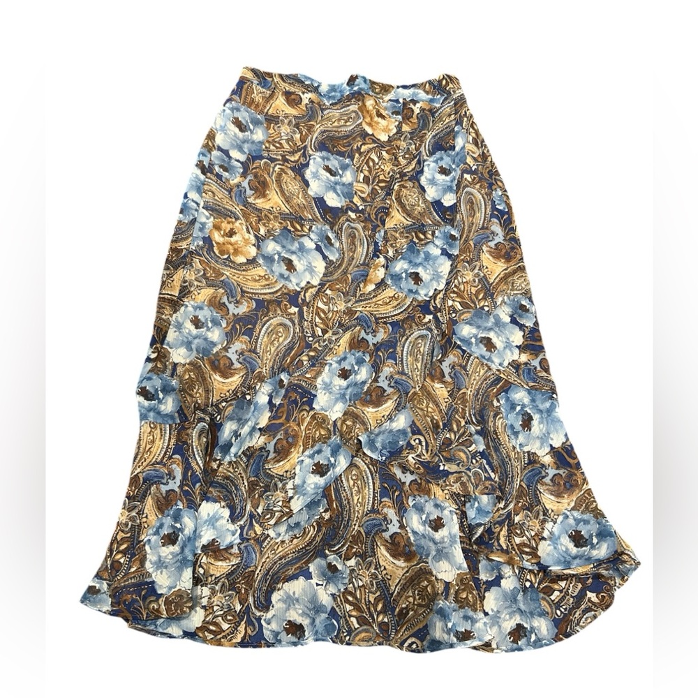 SARA MICHELLE Floral Maxi Skirt Brown Tan and Blue Size Small
